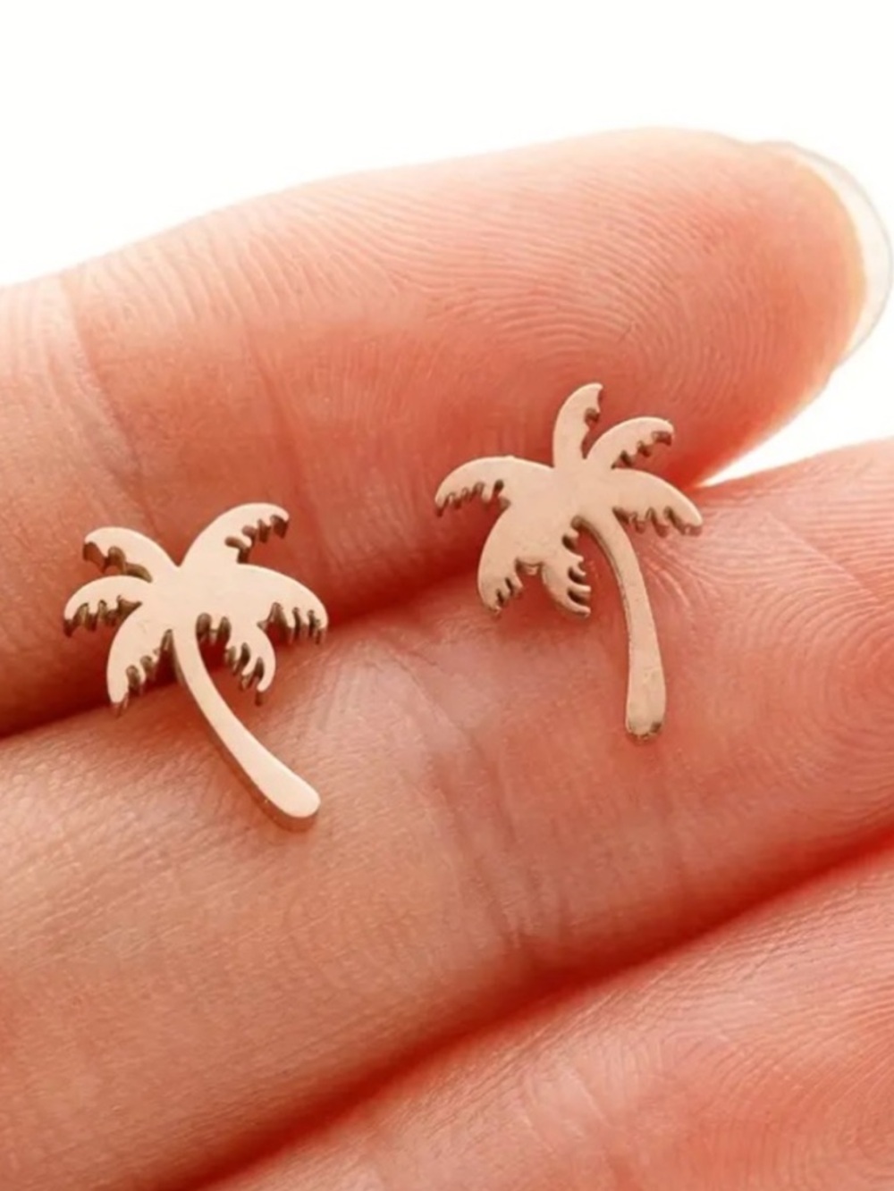 Palm Tree Rose Gold Toned Stud Earrings - Picture 1 of 2